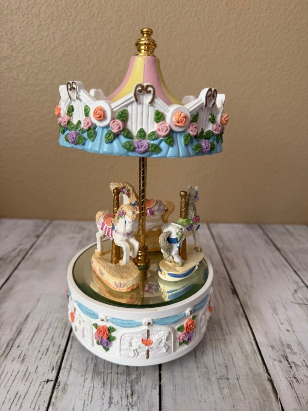 Vintage Wind-Up Music Box Nursery Decor Plays Carousel Waltz